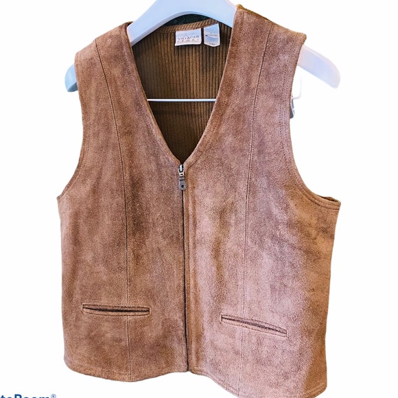 On Trend Vintage Genuine Suede Brown Zip-up Vest - Picture 6 of 14